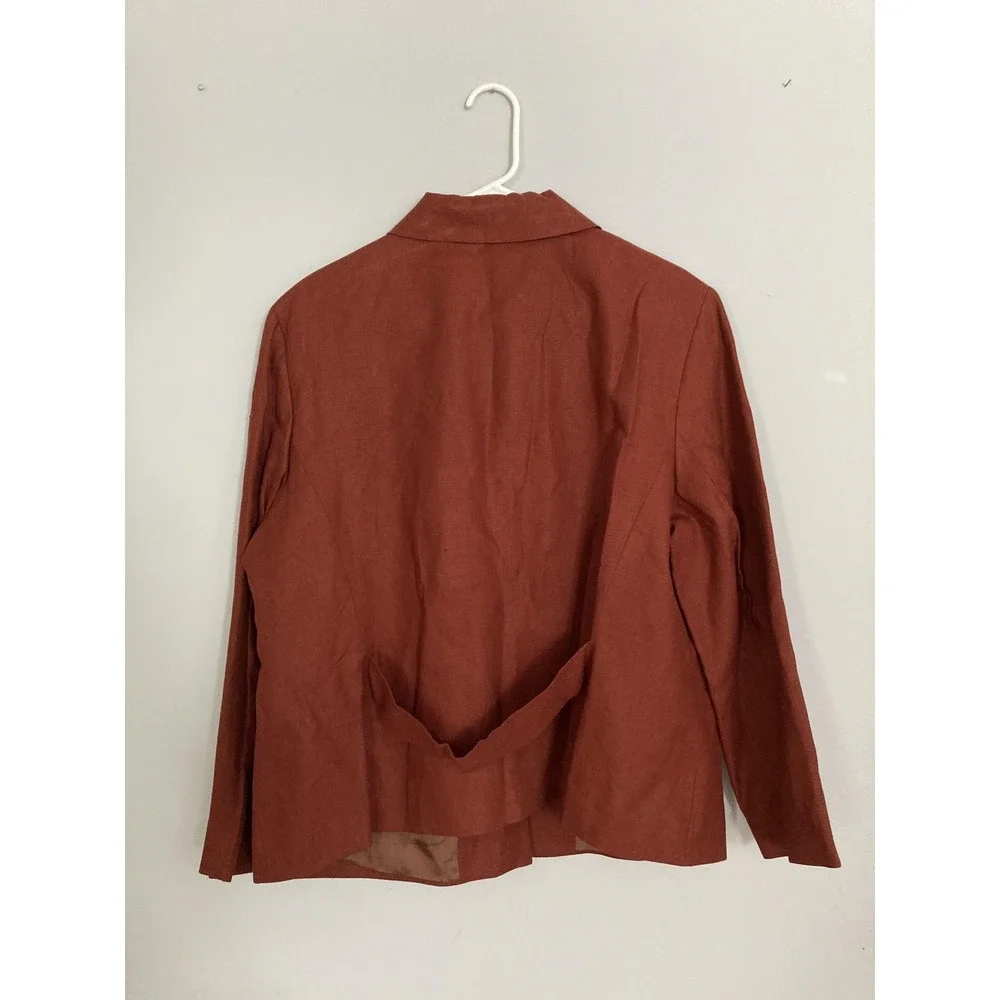 Paradox Jacket Women 20W Brown 100% Linen Button Front Patch Pocket Lined Casual - Picture 4 of 12